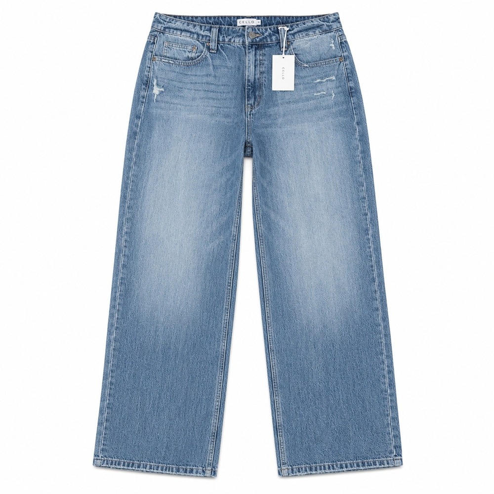Cello 13 Jeans Low Baggy 90s Straight Wide Leg Distressed Denim Medium Wash Blue - Picture 2 of 15